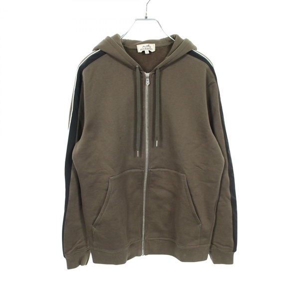 HERMES Long sleeved Hoodie Sweatshirt cotton Khaki Used Women size XS
