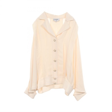 CHANEL COCO Button Dolman Sleeve Tops P62065V41685 silk Beige Used Women #36