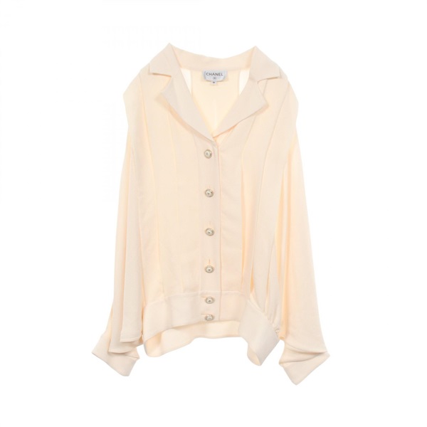 CHANEL COCO Button Dolman Sleeve Tops P62065V41685 silk Beige Used Women #36