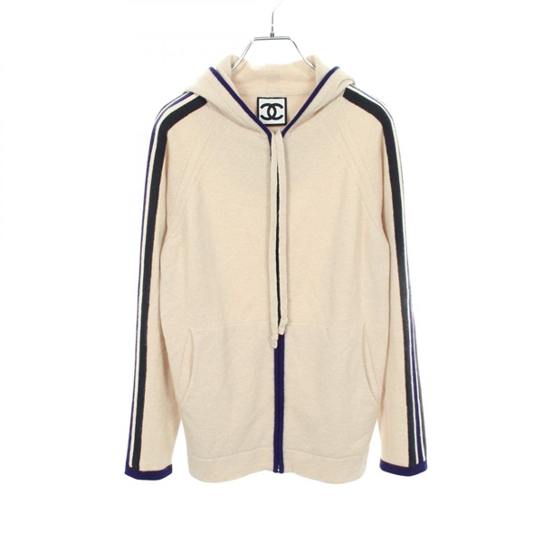 CHANEL Sports line Knitwear Hoodie #36 P35235K02024 cashmere Beige Blue Used CC