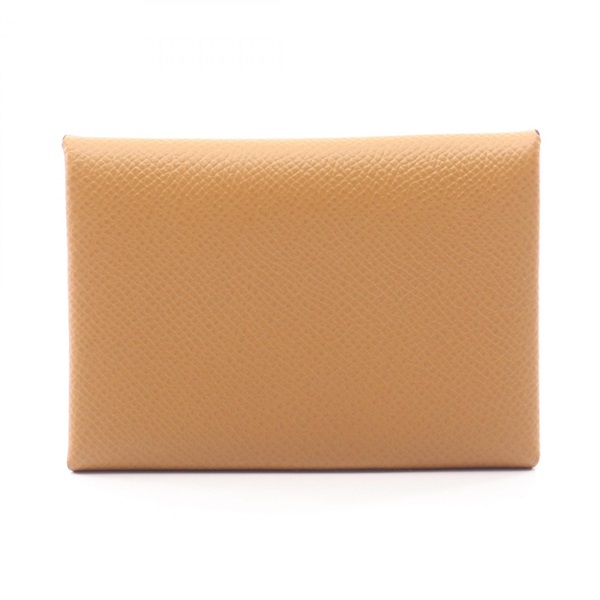 HERMES Calvi duo coin purse wallet card case B Epsom Sesame Used Women SHW