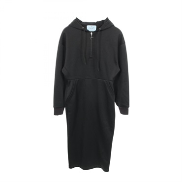 PRADA Half-zip Hooded Long-sleeved Shirt Dress #40 P3K44 cotton polyester Black