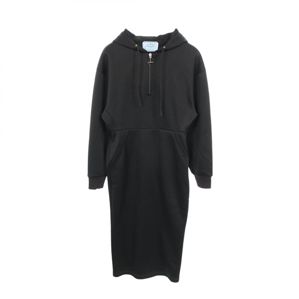 PRADA Half-zip Hooded Long-sleeved Shirt Dress #40 P3K44 cotton polyester Black