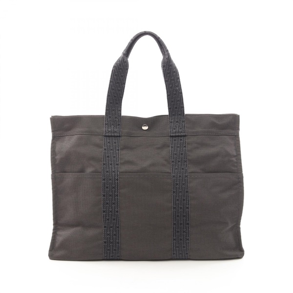HERMES Herline GM Hand Tote Bag canvas Gray Used unisex SHW