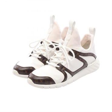 LOUIS VUITTON After game line sneakers canvas leather Fabric White Brown #37 LV