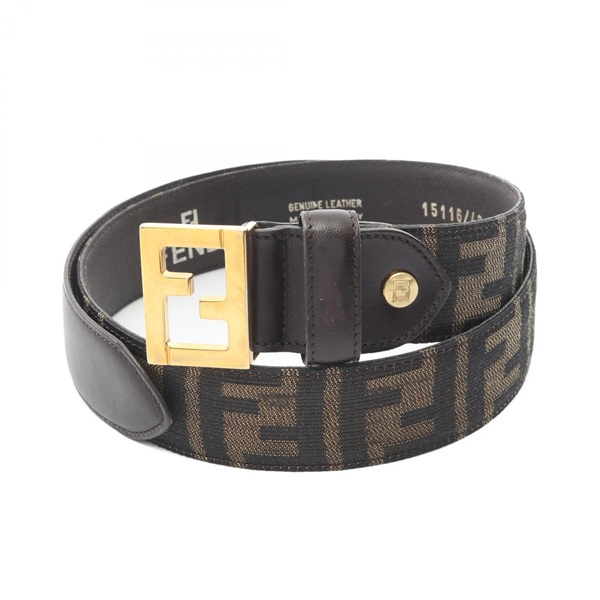 FENDI Zucca Gold Hardware belt canvas leather Brown Used Women