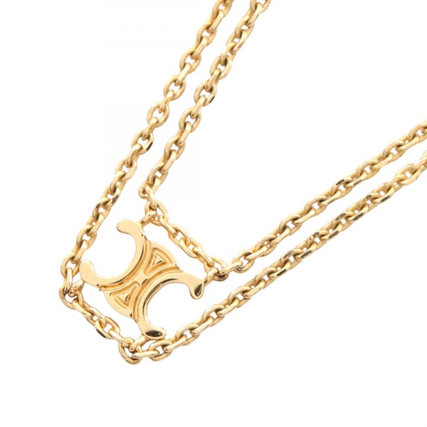 CELINE Triomphe Necklace Pendant 36-42cm Gold Plated Used Women