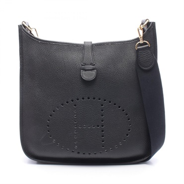 HERMES Evelyne 1 Anne GM Shoulder Bag Clemence leather Black Used Women G GHW