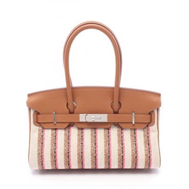 HERMES Shoulder Birkin Light 29 Handbag Toile H canvas Swift leather Gold SHW K