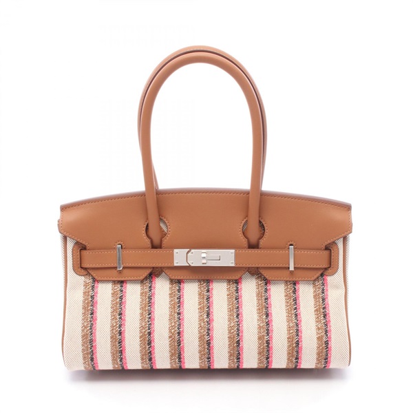 HERMES Shoulder Birkin Light 29 Handbag Toile H canvas Swift leather Gold SHW K