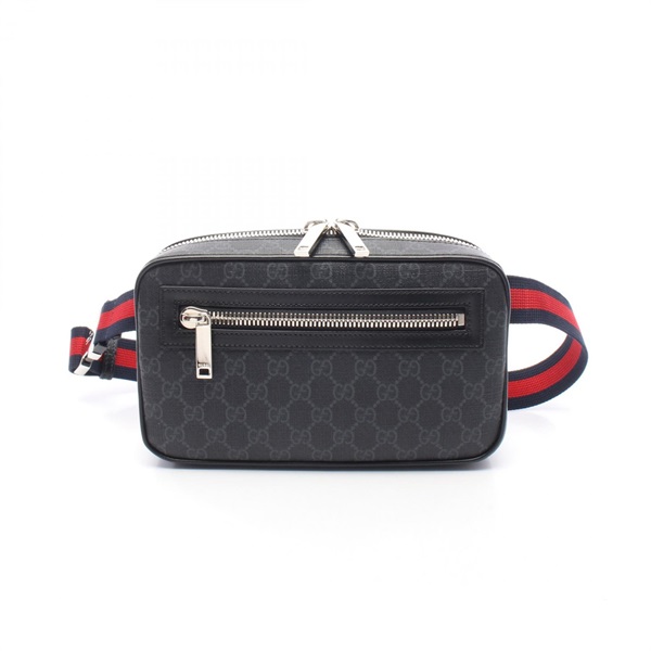 GUCCI GG Supreme Belt Waist Bum Bag 792094 canvas leather Black Gray Used mens
