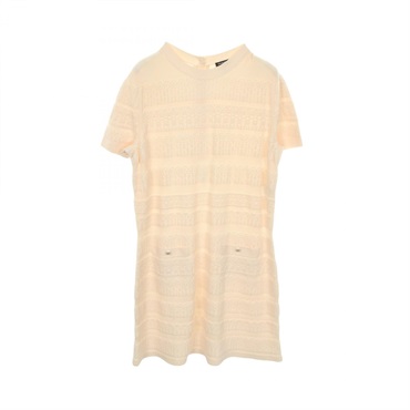 CHANEL COCO Mark Button Short Sleeved Dress #42 wool White Used Women CC
