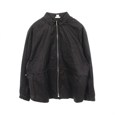 HERMES Zip-up frill shirt blouse #42 blouson cotton Black Used Women