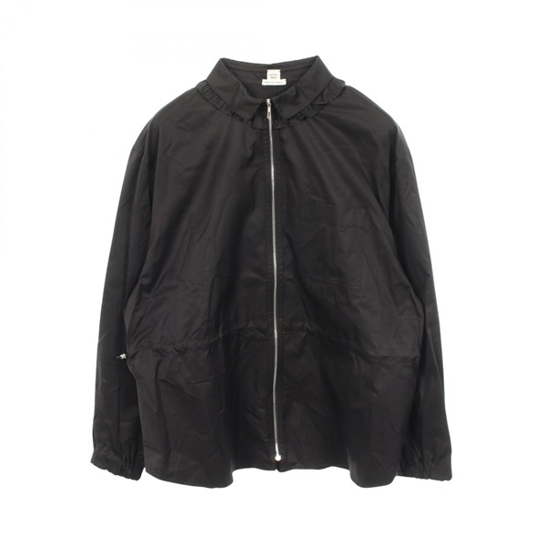 HERMES Zip-up frill shirt blouse #42 blouson cotton Black Used Women