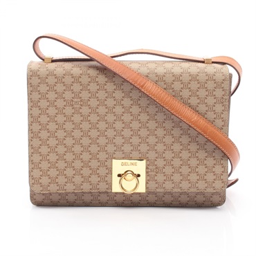 CELINE Triomphe Shoulder Bag canvas leather Beige Brown Used Women