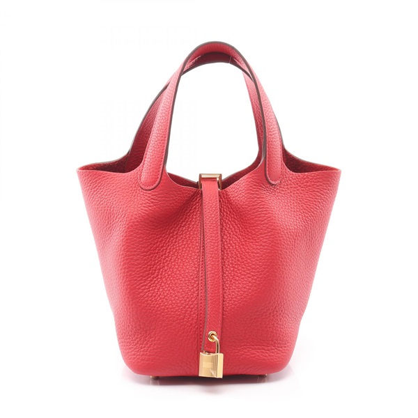 HERMES Picotin Lock PM tote Handbag W Taurillon Clemence Vermillon Used GHW
