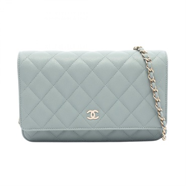 CHANEL Matelasse Chain Shoulder Crossbody Bag Grained Calf leather Blue GHW Used