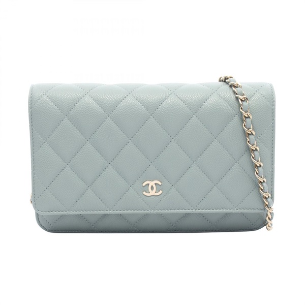 CHANEL Matelasse Chain Shoulder Crossbody Bag Grained Calf leather Blue GHW Used