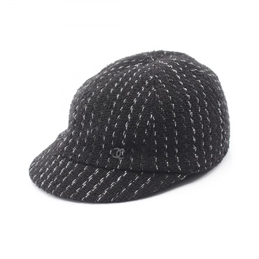 CHANEL Tweed Newsboy Cap Other hats cotton Black #L Used Women