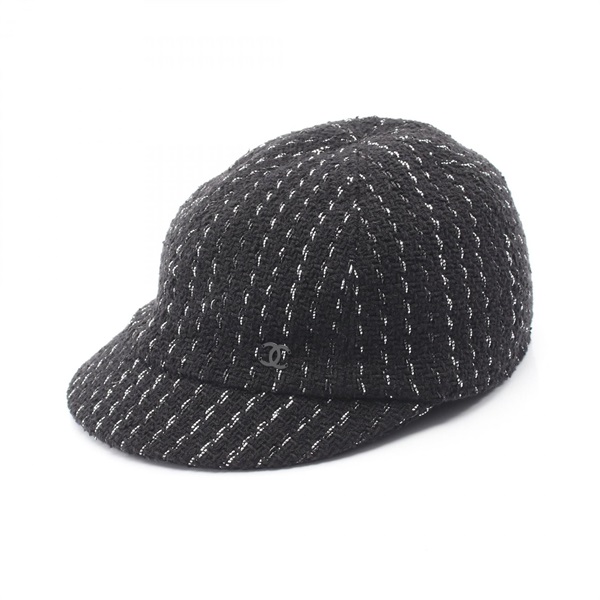 CHANEL Tweed Newsboy Cap Other hats cotton Black #L Used Women