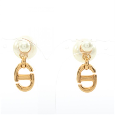 Christian Dior Tribal CD logo Pierced earrings Gold Plated Artificial pearl Used
