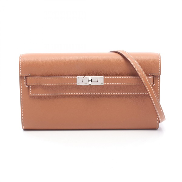 HERMES Kelly to go Shoulder crossbody Bag K Evercolor leather Gold Used SHW