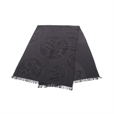 HERMES New Libris Stole scarf wrap Silk Cashmere Black Used Women