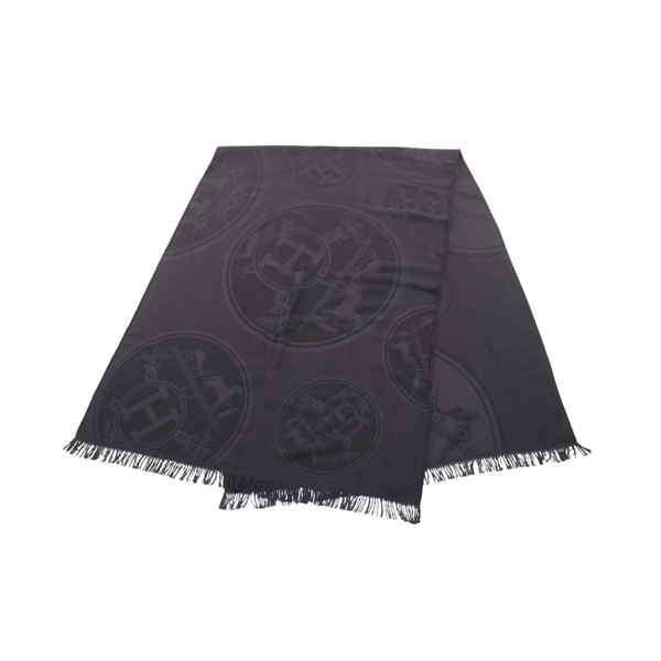 HERMES New Libris Stole scarf wrap Silk Cashmere Black Used Women