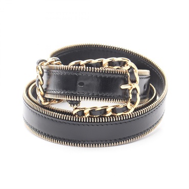 CHANEL COCO Mark Belt Ceinture #75/30 leather Gold Plated Black GHW Used Women