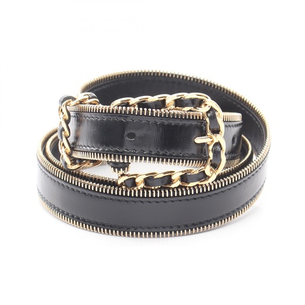 CHANEL COCO Mark Belt Ceinture #75/30 leather Gold Plated Black GHW Used Women