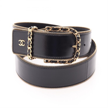CHANEL COCO Mark Belt Ceinture #80/32 leather Black GHW Used Women CC