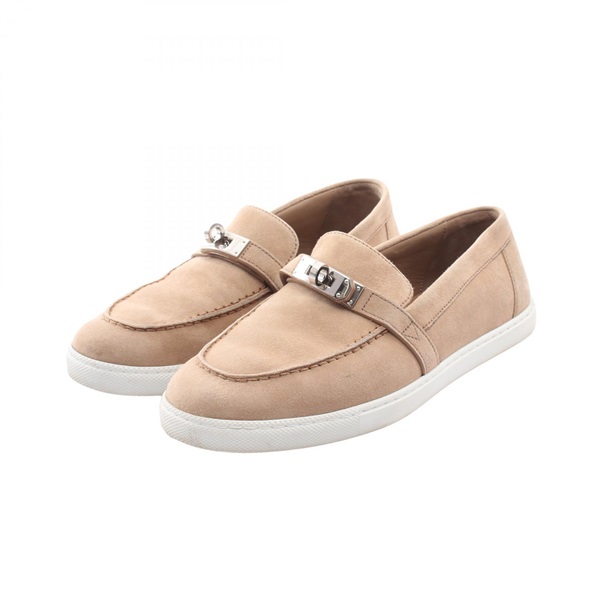 HERMES Icon Kelly Buckle Moccasin flat shoes #35 Suede Beige Beige Used Women