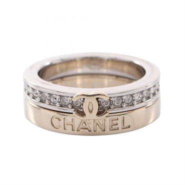 CHANEL COCO Mark Triple Ring Stainless Steel Rhinestone Used women US size 6.75