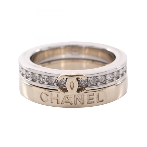 CHANEL COCO Mark Triple Ring Stainless Steel Rhinestone Used women US size 6.75