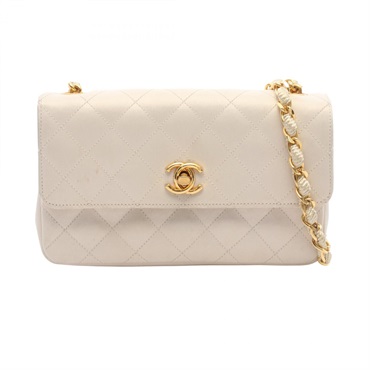 CHANEL Mini Matelasse Chain Shoulder Crossbody Bag Fabric White GHW Used Women