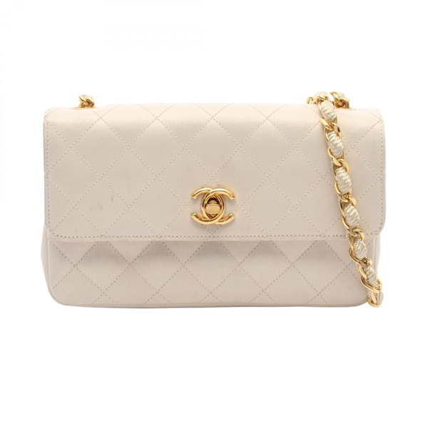 CHANEL Mini Matelasse Chain Shoulder Crossbody Bag Fabric White GHW Used Women