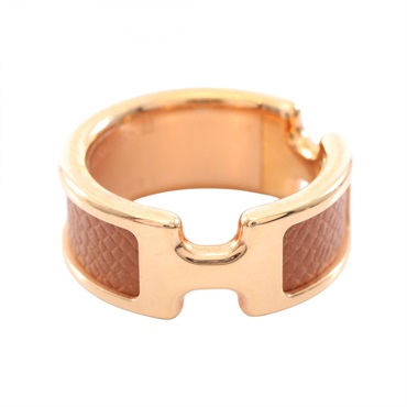 HERMES Olymp PM Ring Gold Plated Gold Brown Used Women US size 7.5