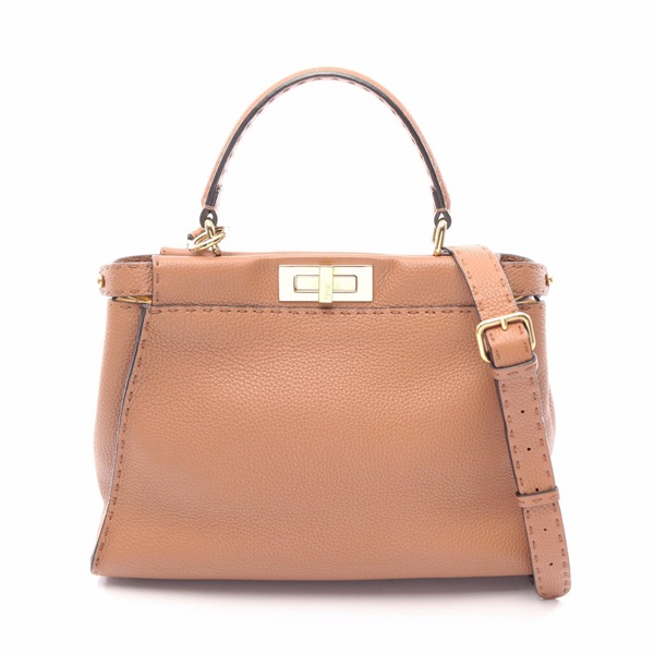 FENDI Peekaboo Regular 2WAY Crossbody Shoulder Handbag 8BN290 leather Brown Used