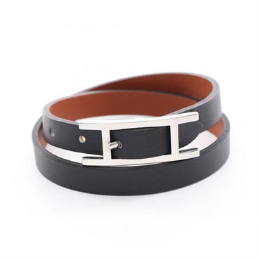 HERMES B-A-P Double Tour Reversible Bracelet Leather Black Used Women SHW