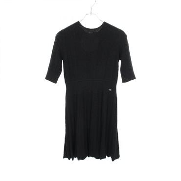 CHANEL COCO Mark button Dress #38 P59823K07804 wool alpaca Black Used Women