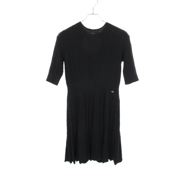 CHANEL COCO Mark button Dress #38 P59823K07804 wool alpaca Black Used Women