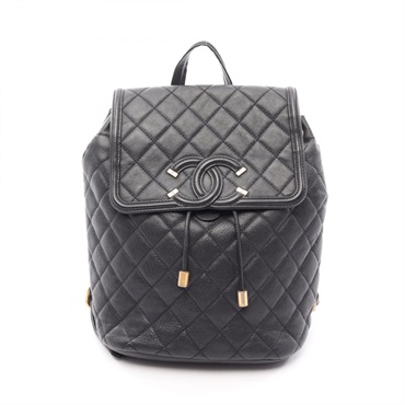 CHANEL CC Filigree Matelasse Backpack Calfskin Black GHW Used Women
