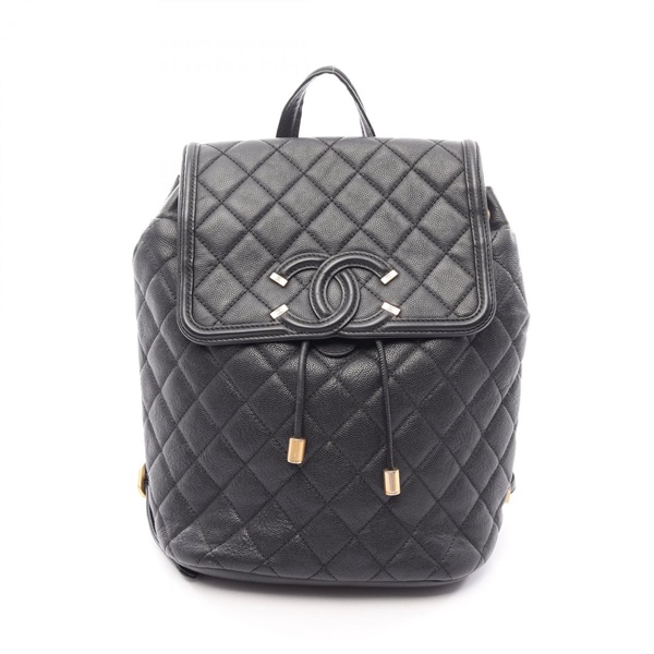 CHANEL CC Filigree Matelasse Backpack Calfskin Black GHW Used Women