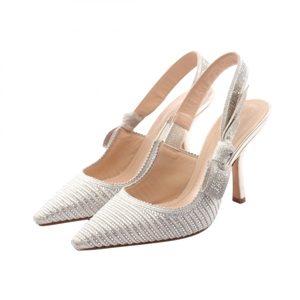 Christian Dior J'Adior Pumps Fabric Rhinestones Silver Gold Used size 34 women