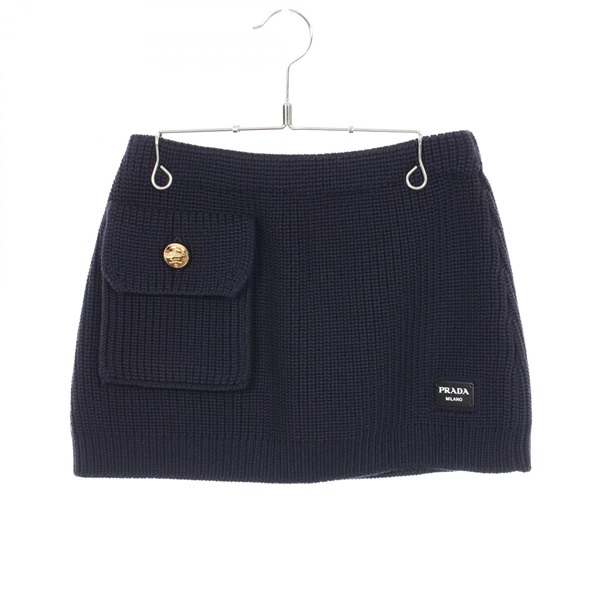 PRADA knit skirt wool Navy #38 Used Women