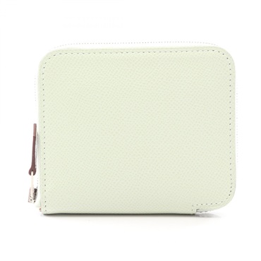 HERMES Azap Compact Silk In Around zip Wallet Epsom leather Vert Fizz SHW Used U
