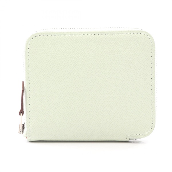HERMES Azap Compact Silk In Around zip Wallet Epsom leather Vert Fizz SHW Used U
