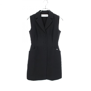 Christian Dior long Vest Wool Silk Black Used Women size 34