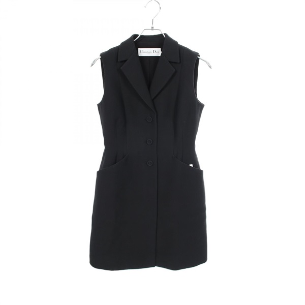 Christian Dior long Vest Wool Silk Black Used Women size 34