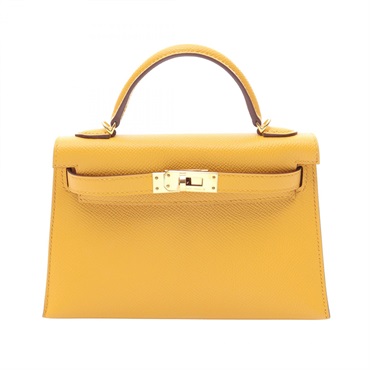 HERMES Mini Kelly II Sellier Crossbody Handbag Epsom leather Yellow GHW Used Y